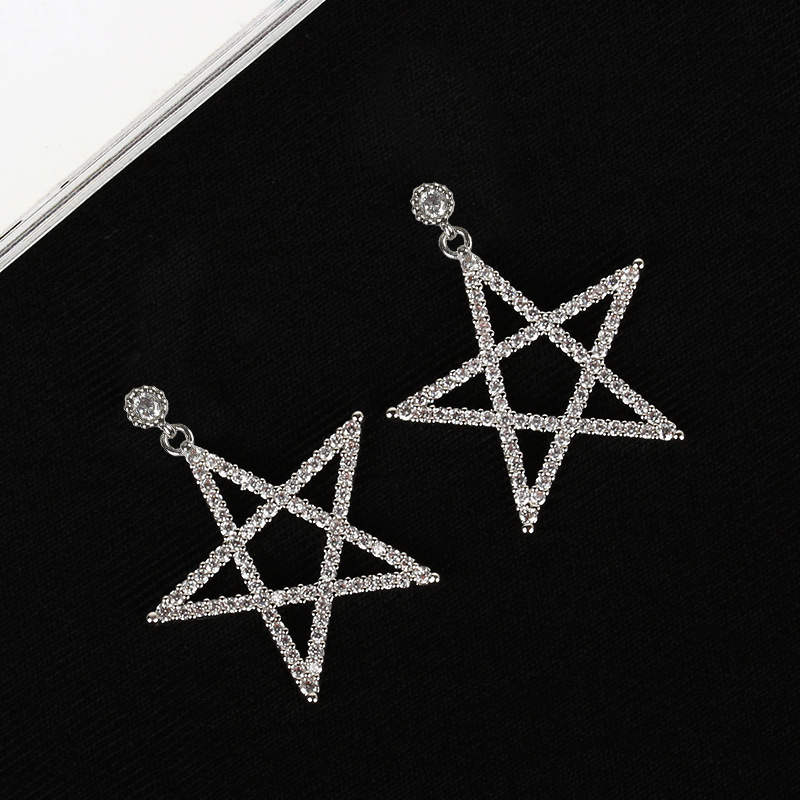 New Earrings Big Five-pointed Star Stud Earrings Studded With Diamond Earrings Alloy Plating Earrings Wholesale display picture 9