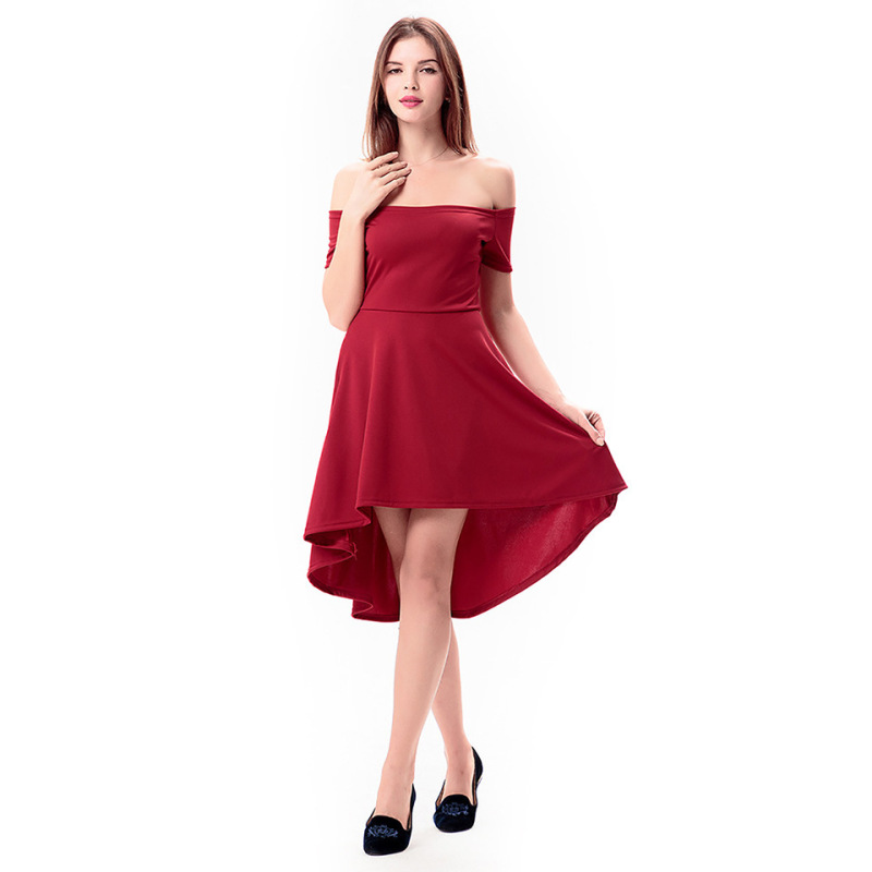 Aliexpress Amazon European and American Women's One-shoulder Asymmetrical Hem Sexy Tuxedo Party Dress