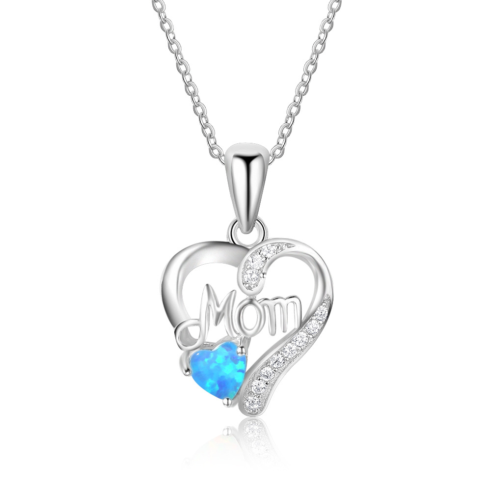 Sterling Silber IG-Stil Elegant Brief Herzform Opal Halskette Mit Anhänger display picture 7