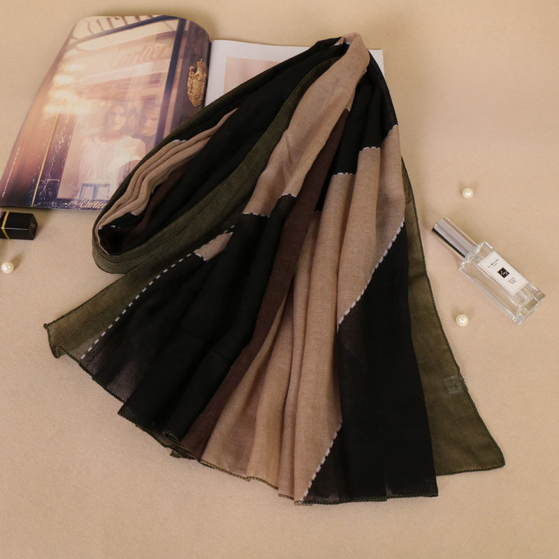 #2军绿边 (3) 加密巴厘纱包头长巾