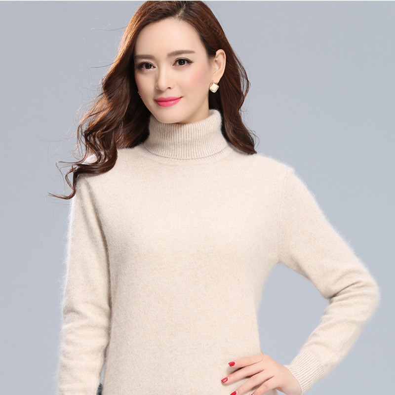 New stylish and elegant women's mink cashmere sweater, high-neck knit cashmere sweater, slim fit, thick and warm pullover sweater