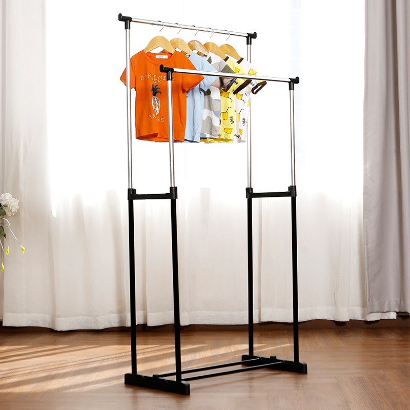 工厂直销双杆晾衣架 落地折叠晾晒架升降家居室内阳台晾衣架