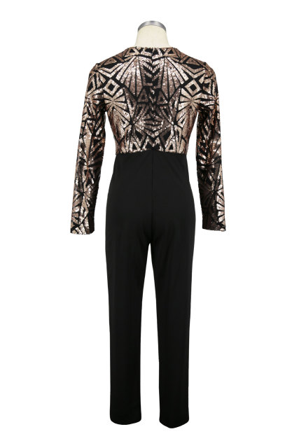 sexy dress pants with deep V-neck sequins and long-sleeved pants