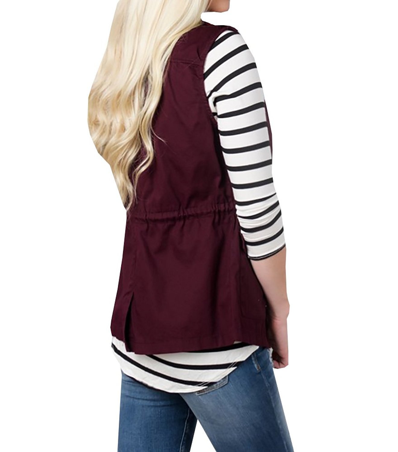 Women Olive Green Cargo Utility Safari Vest With Pockets Drawstring