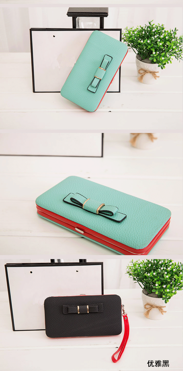 The New Korean Matte Leather Bow Tie Long Wallet Clutch Purse Mobile Phone Bag Wholesale Nihaojewelry display picture 3