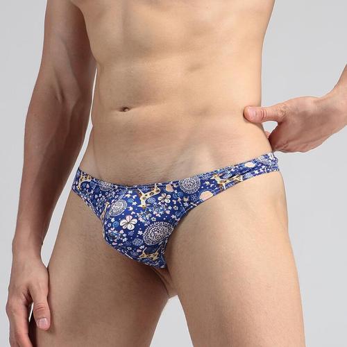 Men's Low-Rise Cartoon Print Low-Rise Briefs Lycra Cotton Christmas Gift Deer Tail Underwear E-017