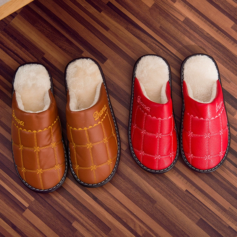 Домашние зимние хлопковые тапочки Новые утолщенные Нескользящие теплые кожаные тапочки с говяжьей подошвой для мужчин и женщин, пары тянут поколение волос
