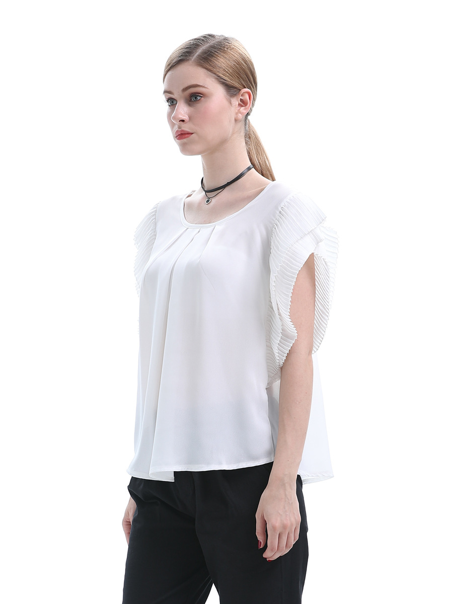 Pleated Short-Sleeved Chiffon Shirt NSJR36701