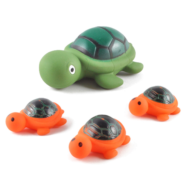 SM273805 4pcs搪塑动物 卡通乌龟洗澡戏水玩具 捏捏叫搪塑玩具