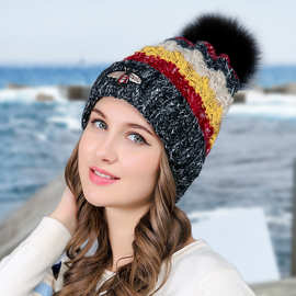 新款毛线帽韩国女士秋冬款帽小蜜蜂四色针织帽子加绒加厚帽