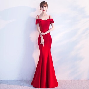 Evening Dresses cocktail party banquet dress vestido de banquete de cóctel Long Hongniang Bridesmaid one shoulder fishtail big backless performance evening dress