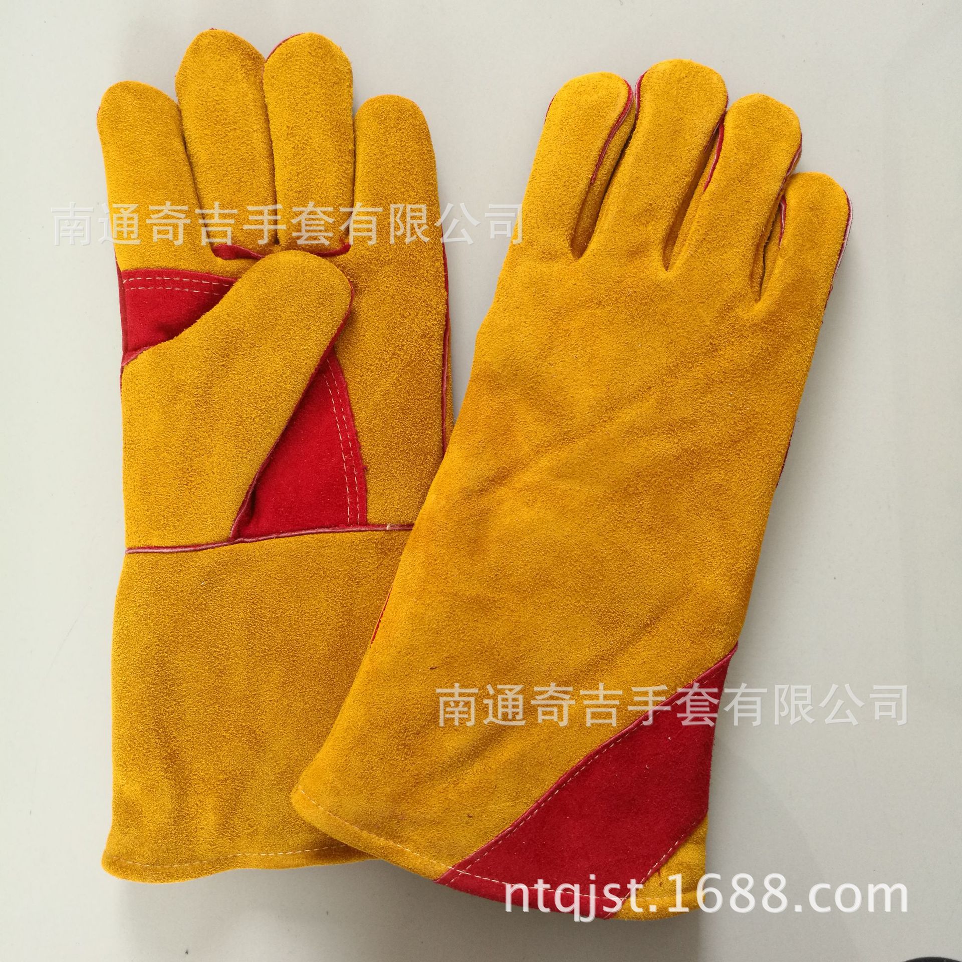 厂家直销  黄色牛二层电焊加托手套   焊工手套  耐热手套