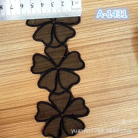A-1431黑色五瓣花朵刺绣蕾丝花边布贴DIY手工服装辅料5.5厘米批发