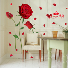 XL8178新款環�？梢瞥龎N紙 浪漫紅玫瑰 客廳臥室家居裝飾墻貼畫