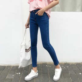 厂家便宜春季韩版女生九分牛仔裤女紧身显瘦中学生高腰9分小脚裤