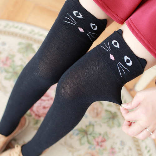 Women's Japanese half-cut socks, over-the-knee stockings, cotton socks, three-dimensional cartoon cat thick-needle cotton socks, manufacturer wholesale