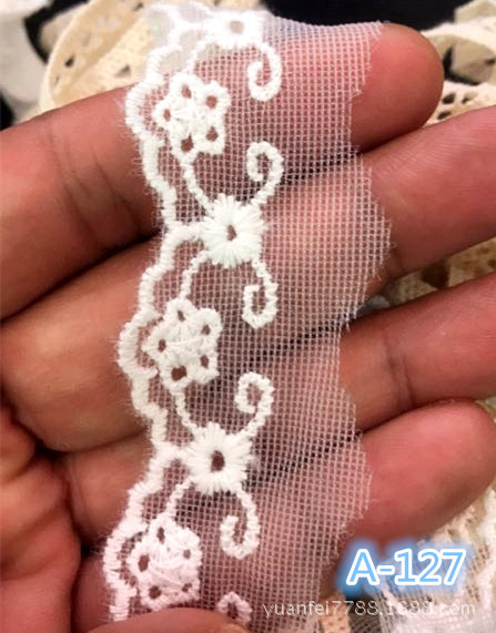 A-127五孔花定型纱蕾丝刺绣网花边DIY服装辅料2.5cm现货批发