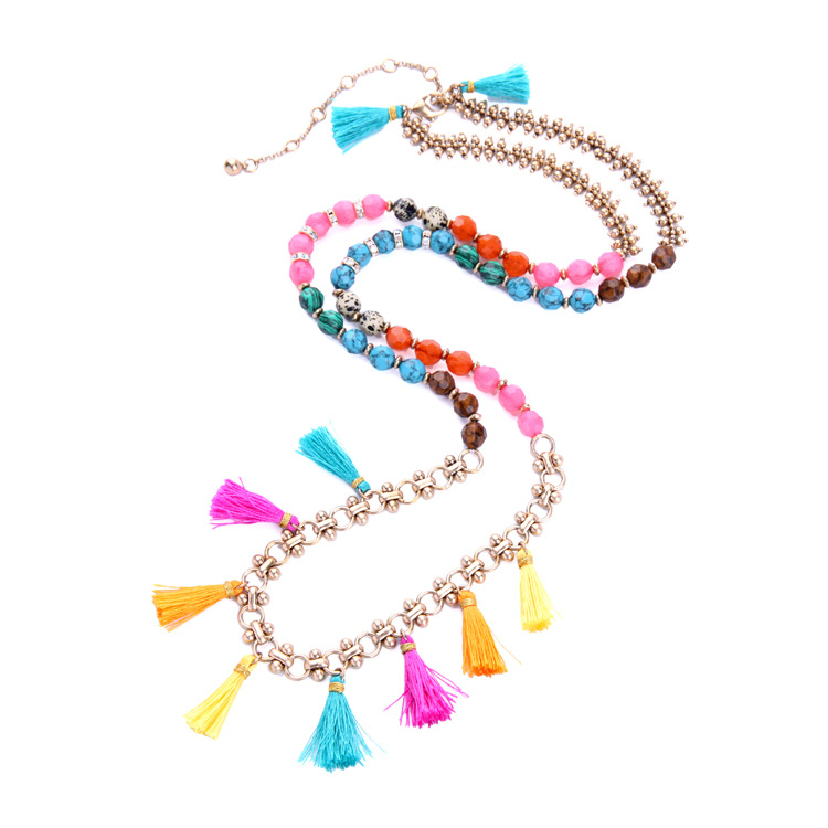 Korean Style Bohemian Ethnic Style Necklace High Profile Retro Tassel Sweater Chain Design Temperament Gem Clavicle Chain display picture 3