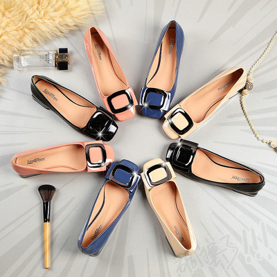 壹件代發 春夏熱賣單鞋女新款甜美方頭低跟方扣時尚百搭粗跟淺口