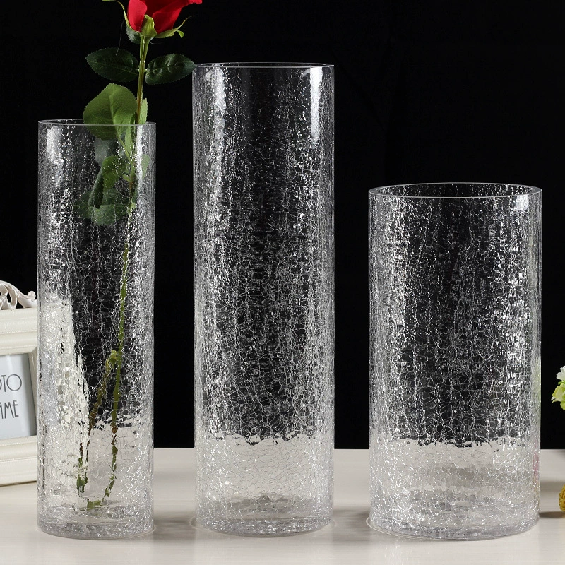 Простая креативная прямая трещинная стеклянная ваза Гидропонная Цветочная Организация Цилиндрический дробленый узор Большой обеденный стол из богатой бамбуковой бутылки