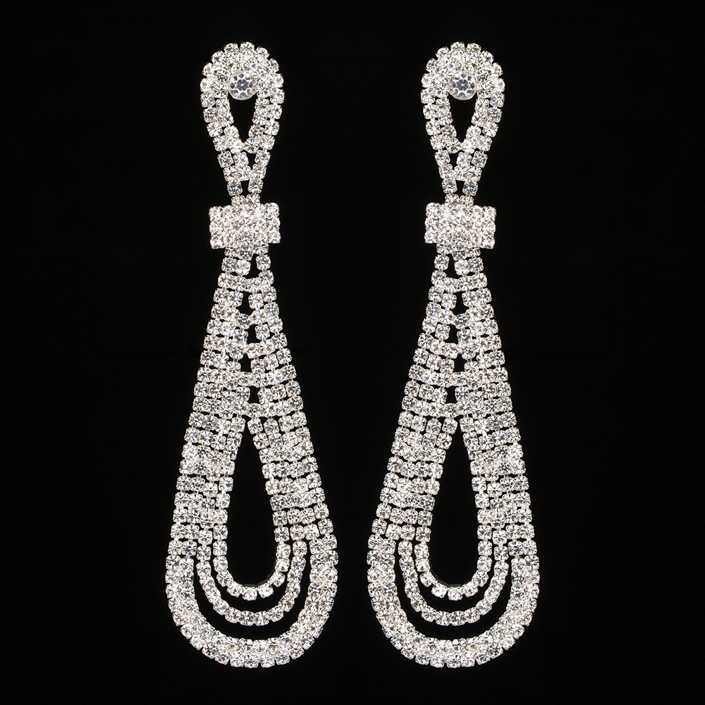 E451新款欧美外贸时尚简约水滴型微镶水钻耳环耳坠批发