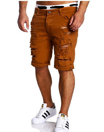 Summer new men's dilapidated slim washed jeans shorts