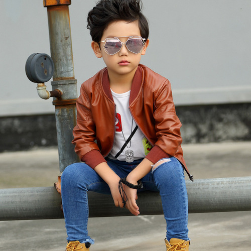 Boys' Leather Jacket Spring and Autumn 2018 New Children's Wear Medium and Large Children Korean Style Thin Jacket Children's Leather Jacket