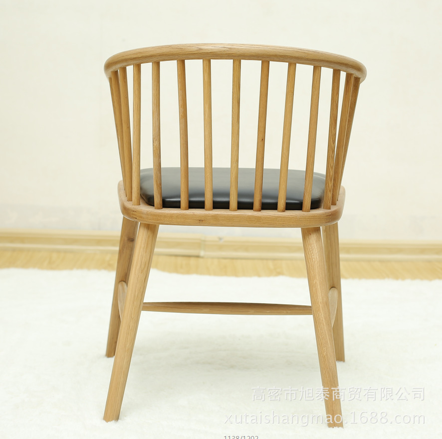 公主椅新中式简约餐椅温莎圈椅水曲柳实木餐椅书房椅洽谈椅可定制|ms