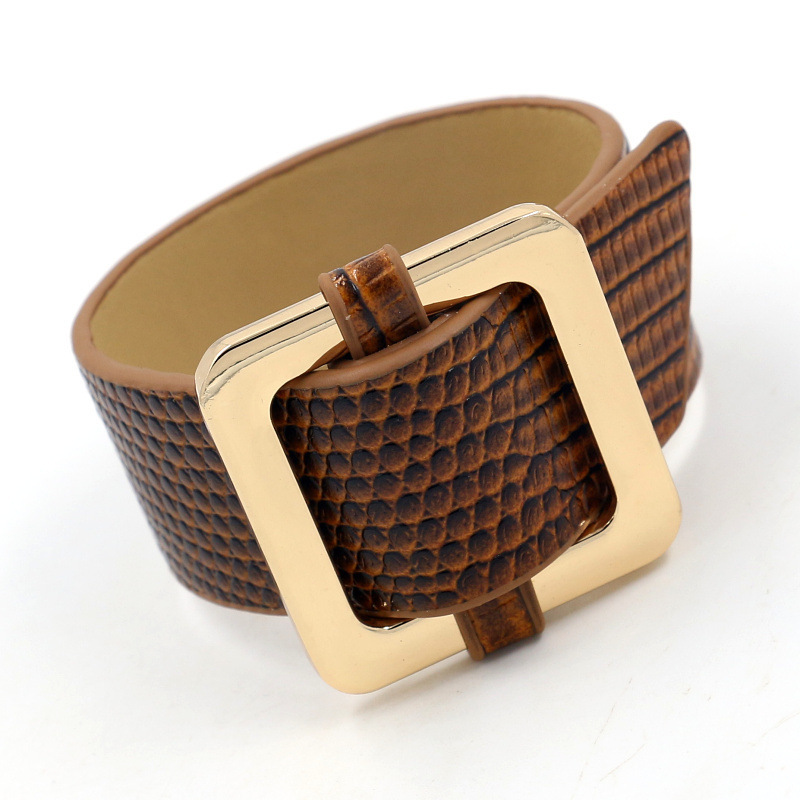Schlangenmuster Lederarmband Damen Breit Manschette Modeschmuck_voghion.com