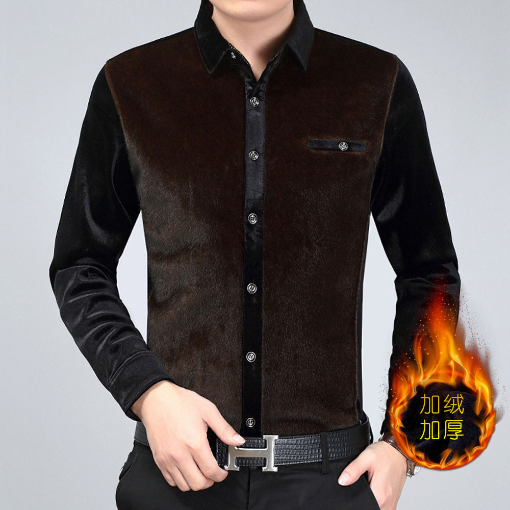 男式衬衫-男士高档仿水貂毛衬衫冬季新品百搭