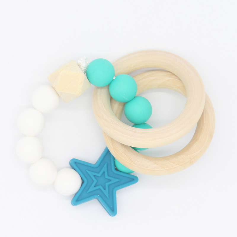 Dientes de bebé mordedura mordedor silicona palo mordedor madera creativo estrella rompecabezas mano juguete teether