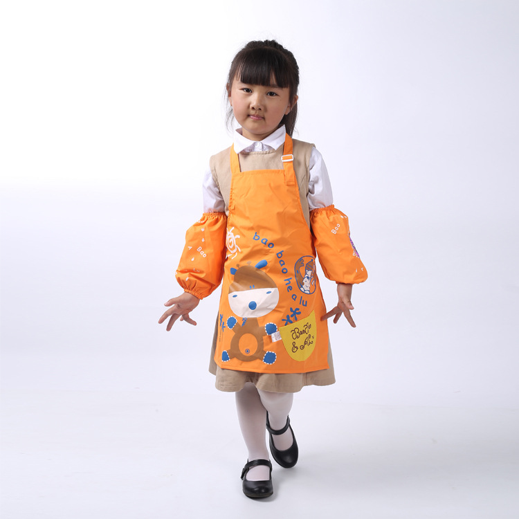 儿童新款防水画画衣围裙袖套男女宝宝罩衣幼儿园绘画批发