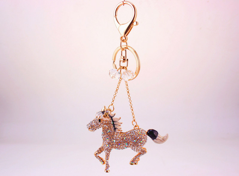 52g Weight Alloy, Metal Material Animal Pattern Unisex Gender Coffee, White Color Creative Animal Diamond Zodiac Pony Shape Car Keychain 8