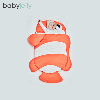 ins爆款 鲨鱼睡袋儿童睡袋 全棉多功能宝宝防踢抱被小丑鱼 秋冬