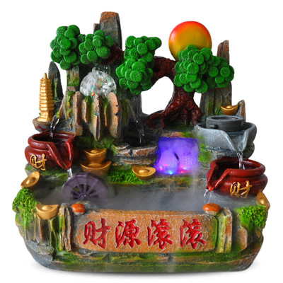 小号迎客松假山喷泉树脂山水微景观桌面摆件办公室商务送礼佳品|ms