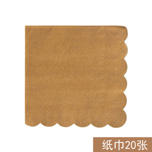 Kraftpaper Composite Laminated Cowhide Leather Paper Plates Disposable Picnic Plates Set Paper Cups Paper Towels Party Tableware