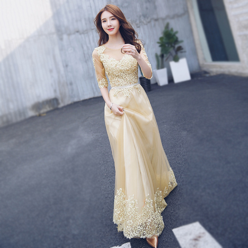 Evening dress company gold long banquet dress long dress Evening dress company gold long banquet dress long dress