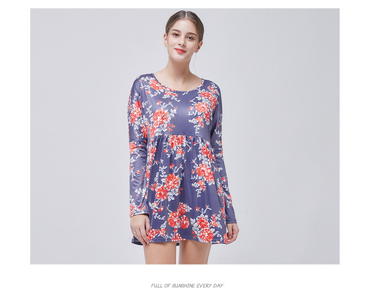 fashion round neck loose printing long-sleeved dress NSJR51575