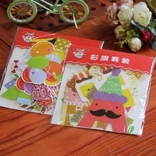 新款胡子先生生日派对彩旗 三角纸彩旗批发 派对用品拉花