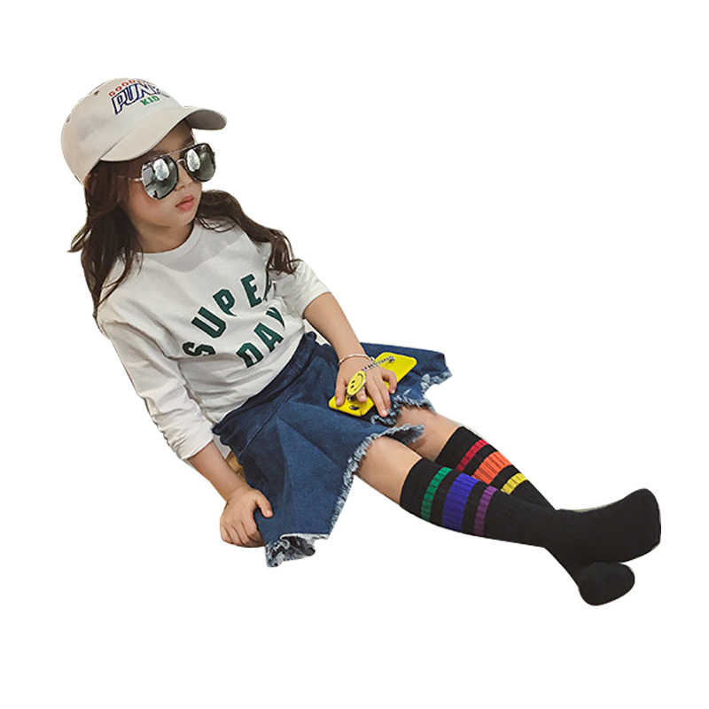 2019 Spring new pattern children Socks the republic of korea High Socks Piles of socks Rainbow Stripes Medium hose