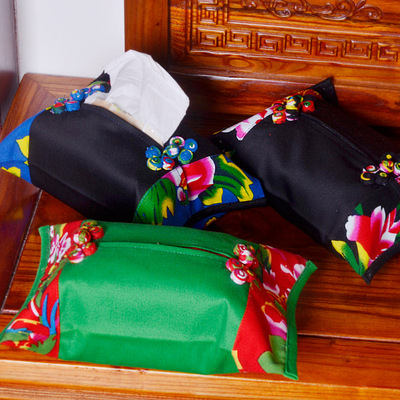 Danfeng Fabric:Tissue box Chinese style Countryside Fabric art Tissue box Towel sets originality frog Green flower