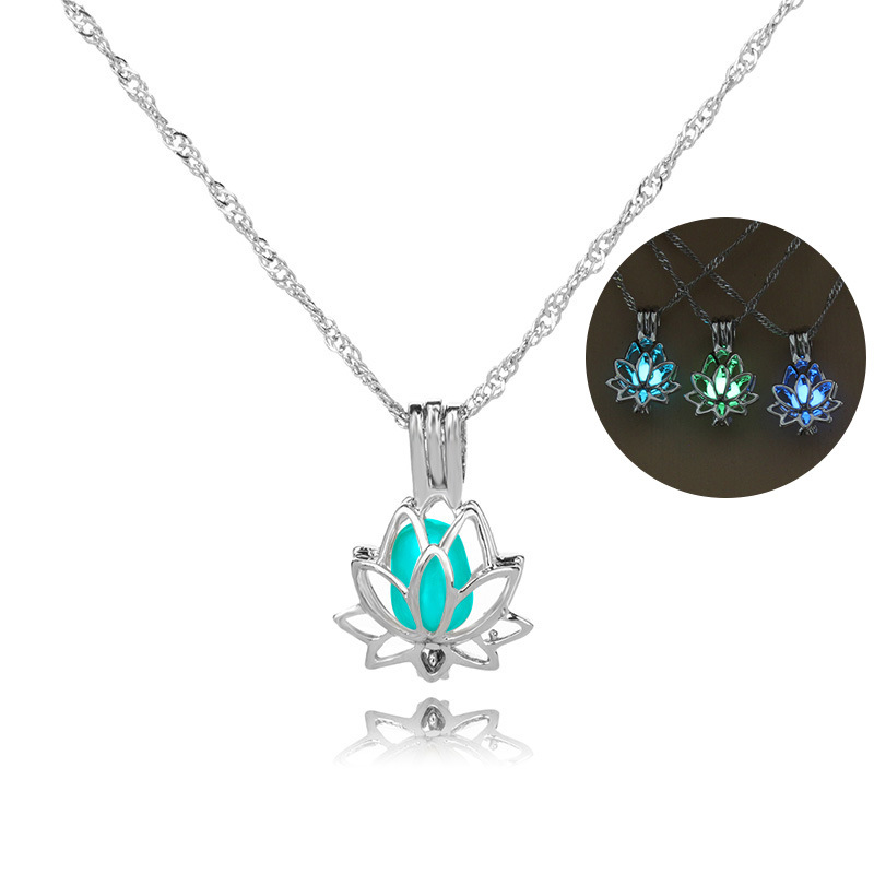 explosive fashion luminous multicolor hollow lotus alloy pendant accessories beads necklace for wome