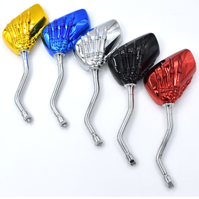 摩托车改装后视镜倒车镜电动车后视镜骷髅手鬼爪红手指反光镜改装|ms