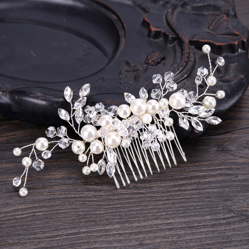 Hairpin hair clip hair accessories for women Pearl hair comb, white crystal headdress, banquet pan hair accessories, lady headdress and comb