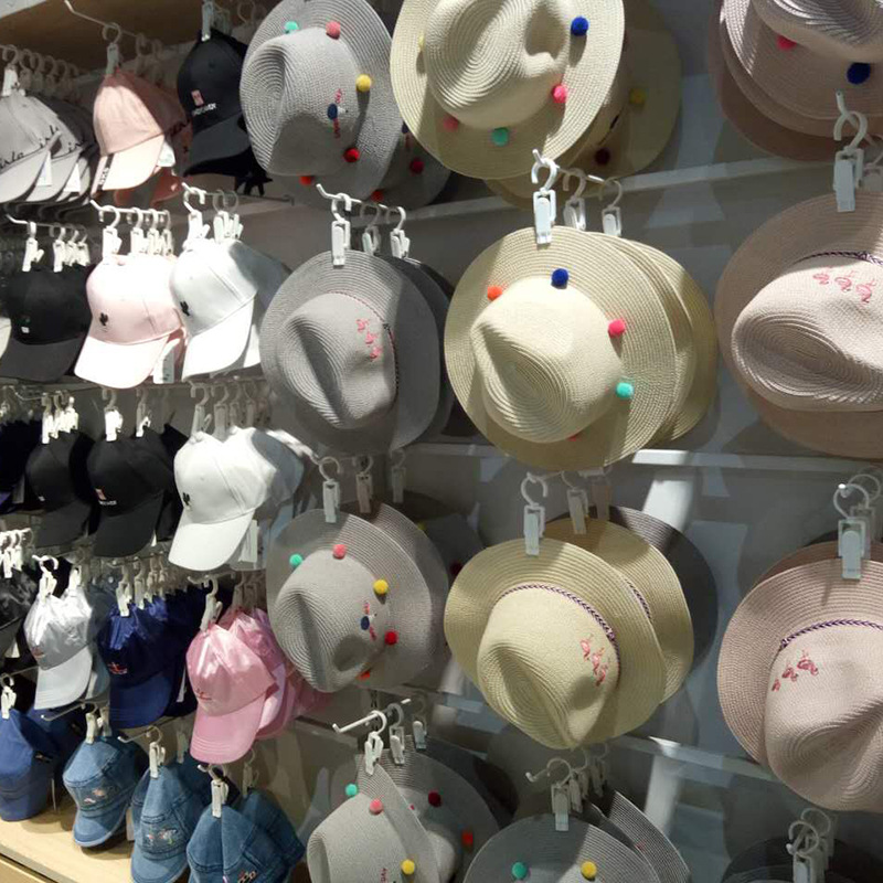 跨境 WISH超市帽子展示塑料衣架可旋转帽夹白色透明2款挂帽展示架