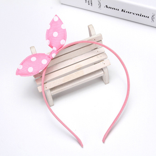 Korean Version Children's Handmade Fabric Headband with Rabbit Ears, Polka Dot Bow, Children's Headwear, Wholesale