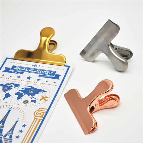 Nordic style electroplated brass clip, stainless steel bill clip, storage metal sealing mouth clip, gold long tail clip