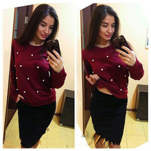 ebay速卖通wish爆款卫衣纯色珍珠长袖卫衣时尚欧美钉珠上衣 跨境