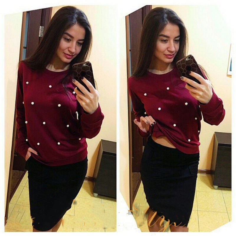 ebay速卖通wish爆款卫衣纯色珍珠长袖卫衣时尚欧美钉珠上衣 跨境