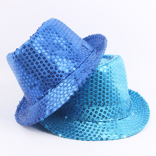 Chasing the Peak Wolf Korean Jazz Dance Hat Fashionable Sequin Top Hat Square Dance Hat Stage Magic Performance Beaded Hat